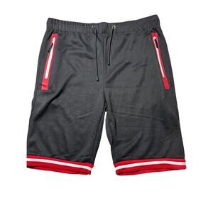 Retro Distrikt Mens XL Black & Red Elastic Stretchy Athletic Sweat Shorts